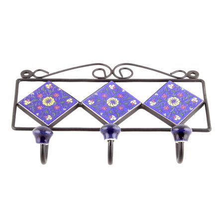 Navy Blue Yellow Wheel Floral Tiles Hooks 
